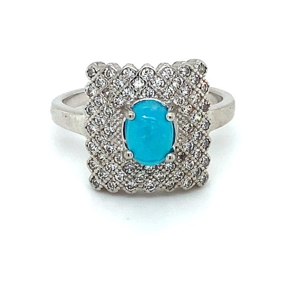Blue Opal .80ct Platinum Finish Solid Silver Ring - Picture 1 of 7
